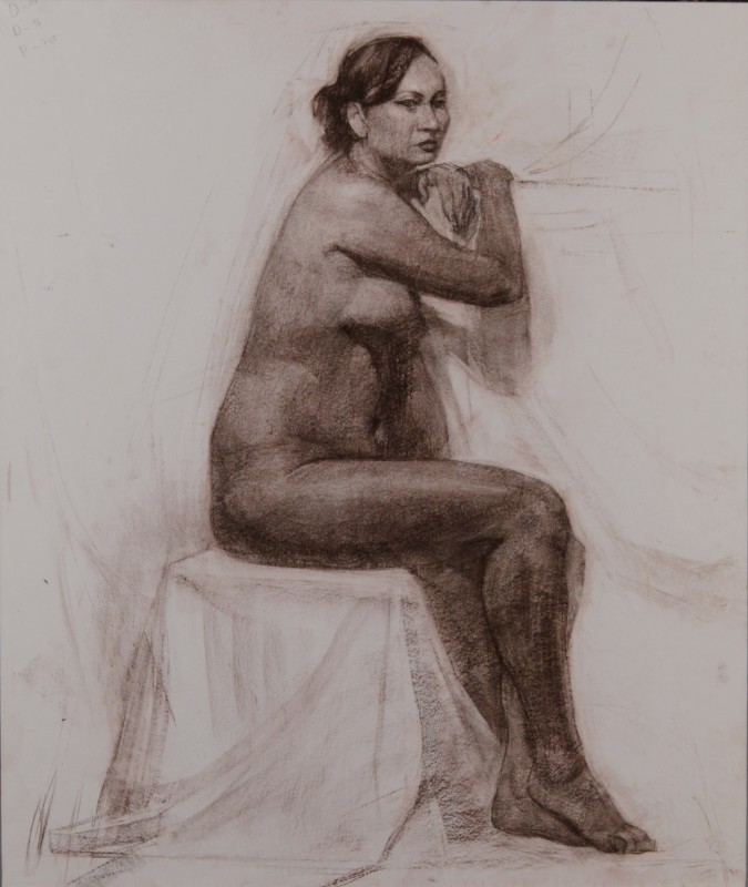 "Nud" by Nicolae Luca, 2009, 700x600mm, sepia on paper