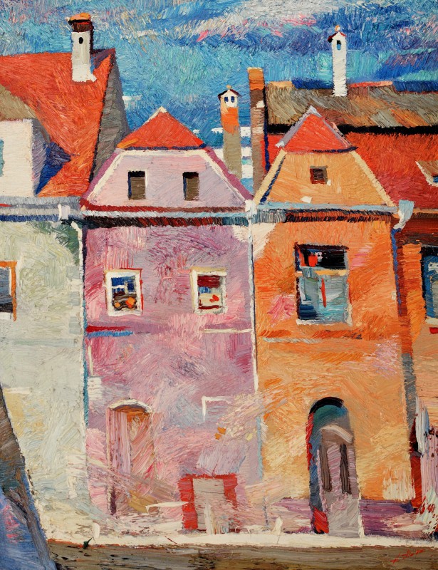 "Sighișoara" by Anatol Ghimpu, 2001, 680x520mm, oil on canvas