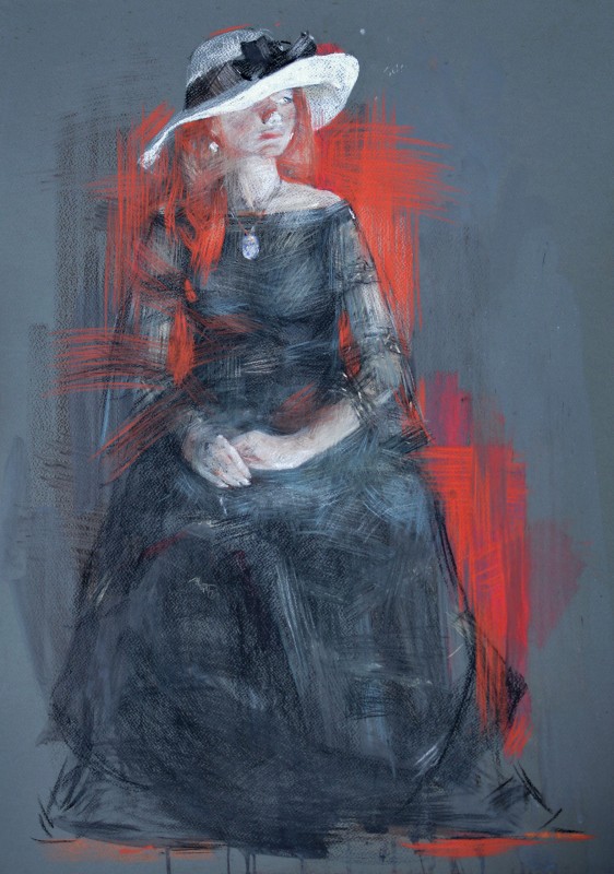 "Desen. Figură / semifigură" by Ștefan Mocanu, 700x500mm, pastel pe hârtie
