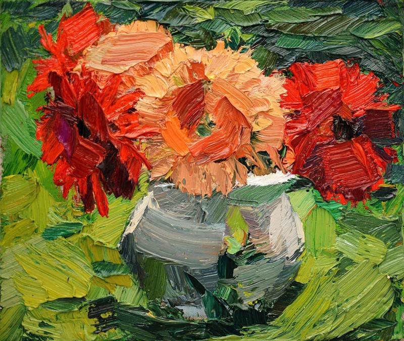 "Studiu cu flori" by Sorina Păcătos, 2017, 250x300mm, oil on canvas
