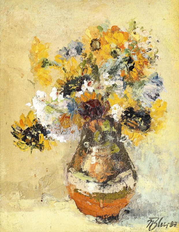 "Jug og wild flowers" by Ниcолае Блеи, 1987, 42  33 cm, масло / холст