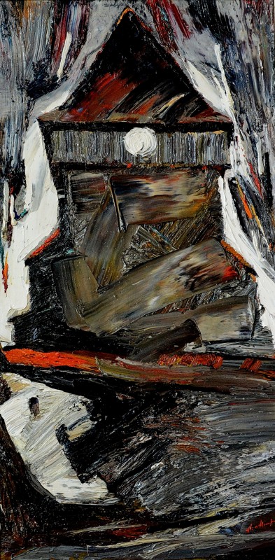"Turnul. Merghindeal" by Anatol Ghimpu, 2004, 600x300mm, ulei pe pânză