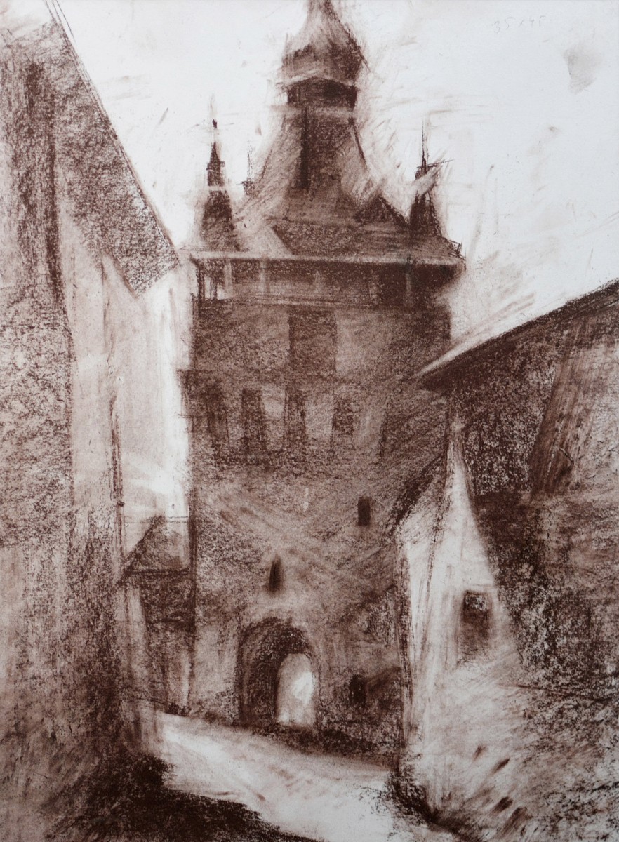 "Motiv. Sighișoara" by Pavel Grosu, 2008, 400x300mm, Russian sauce pe hârtie