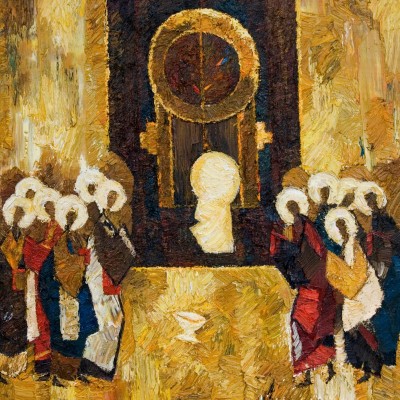 "Compoziție. Cultură universală" by Alexandra Clapatiuc, 2009, 680x680mm, ulei pe pânză