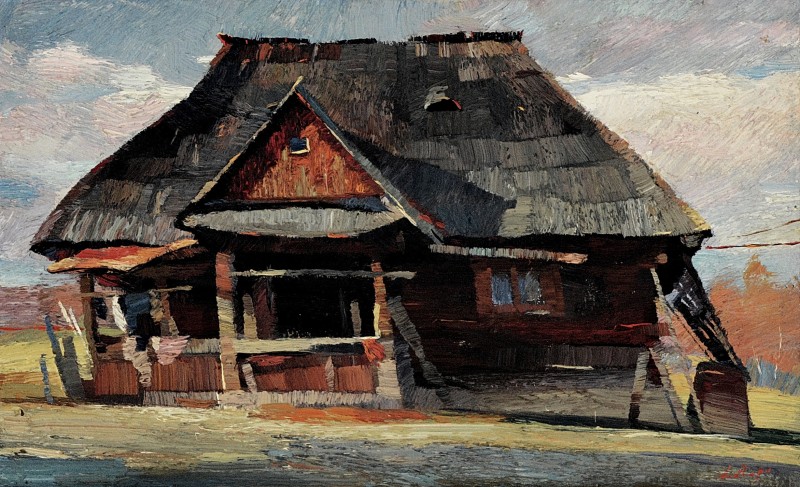 "House. Maramureș" by Anatol Ghimpu, 2000, 420x680mm, oil on canvas