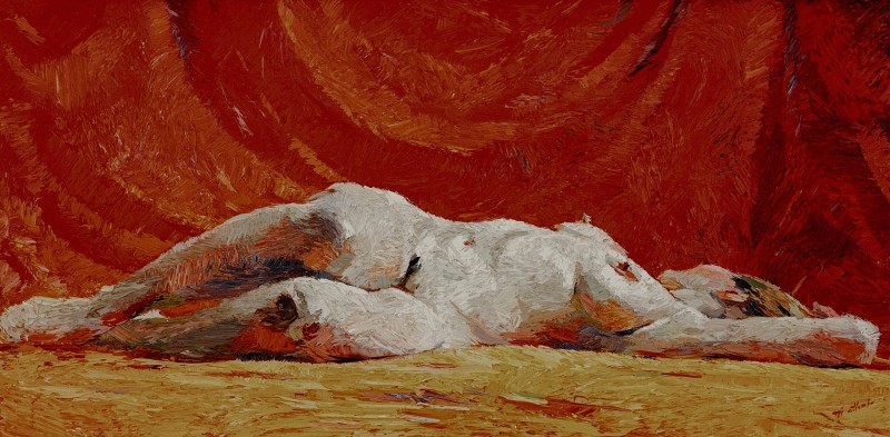 "Nude. Model" by Anatol Ghimpu, 2001, 420x840mm, oil on canvas