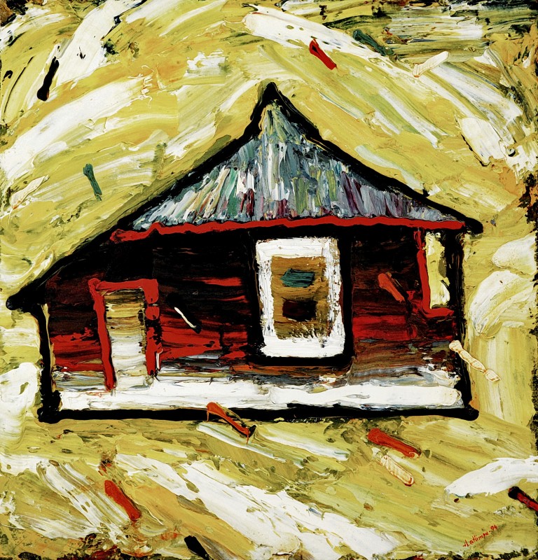"House. Moldovița" by Anatol Ghimpu, 1993, 390x380mm, oil on canvas