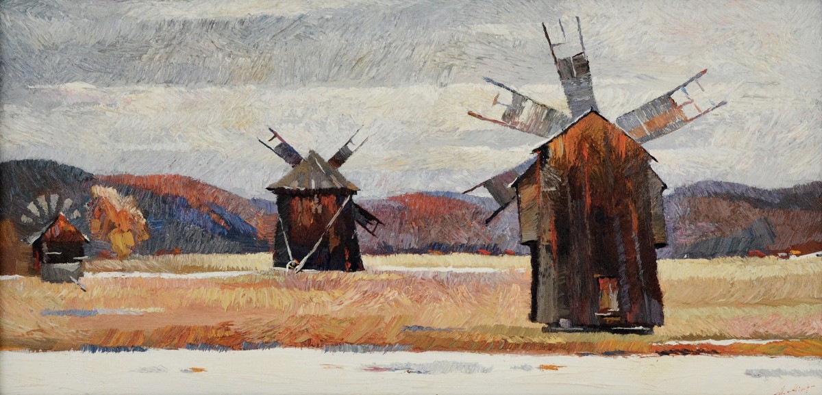 "Windmill. Sibiu" by Anatol Ghimpu, 2004, 420x840mm, oil on canvas