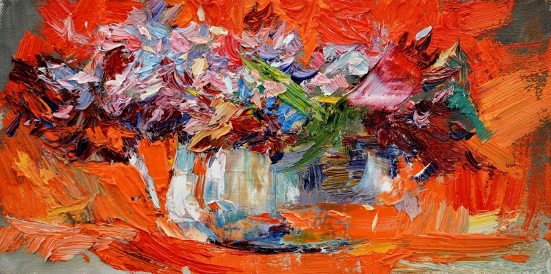 "Studiu. Flori" by Nina Apostol, 2018, 200x400mm, ulei pe pânză