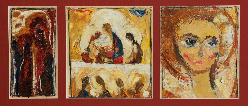 "Căutări Compoziționale. Temă istorică" by Alexandra Clapatiuc, 2008, 200x400mm, Ulei pe hârtie