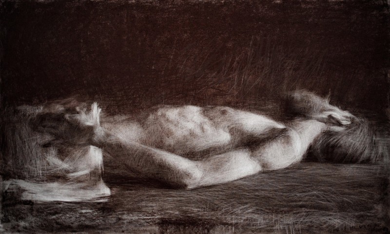 "Semi-nude" by Ion Golubei, 2016, 600x1000mm, Russian sauce on paper