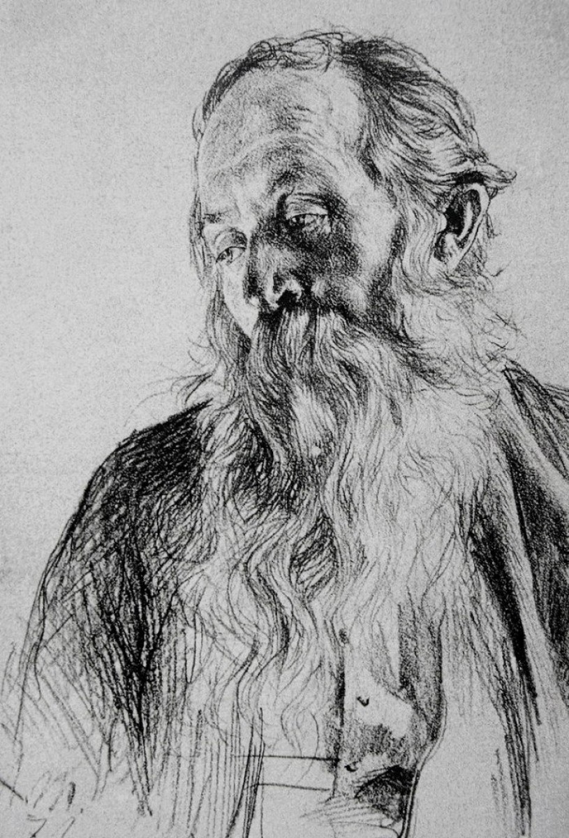 "Desen. Portret" by Adolf Menzel, creion pe hârtie