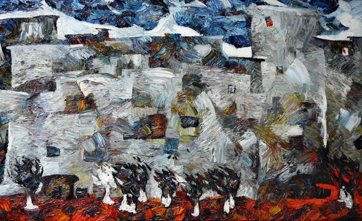 "Compoziție. Peisaj" by Dumitrița Znaida, 2018, 520x840mm, ulei pe pânză
