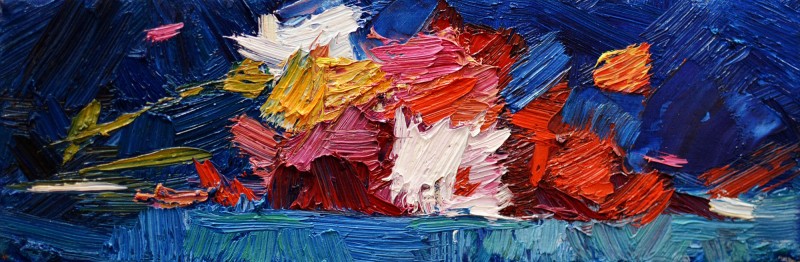 "Studiu. Flori" by Sanda Ceban, 2017, 100x300mm, ulei pe pânză