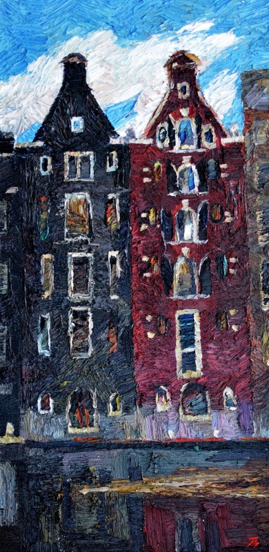 "Damrak, Amsterdam" by Oxana Țip, 2020, 600x300mm, oil on canvas