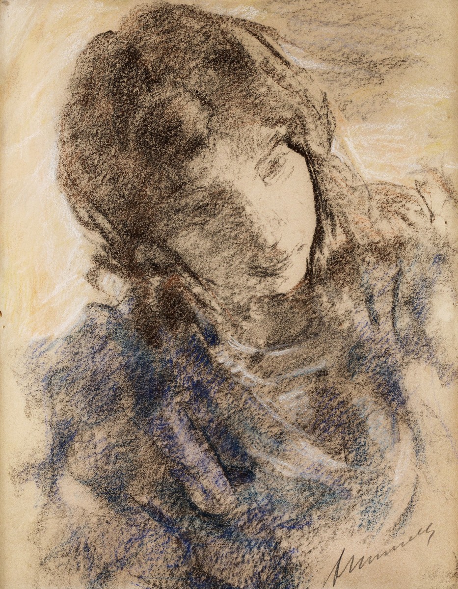 "Sketch. Portrait" by Antonio Mancini, oil on canvas