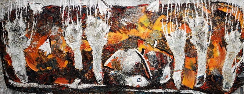 "Compoziție. Peisaj rural" by Vlada Cibuc, 2016, 420x1005mm, oil on canvas