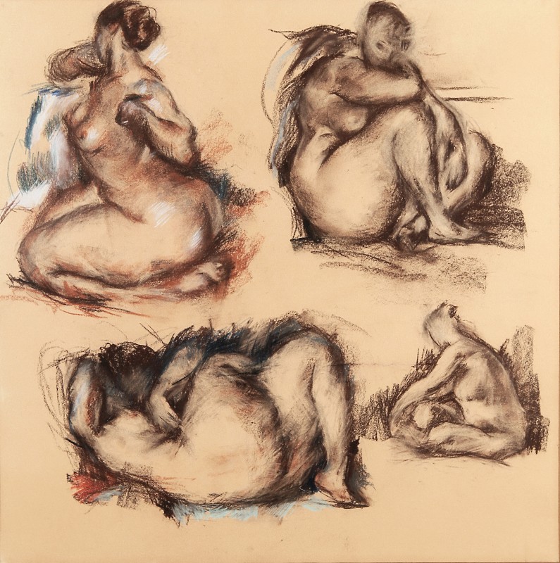 "Nudes. Copies" by Oxana Țip, 2002, 500x500mm, Russian sauce on paper