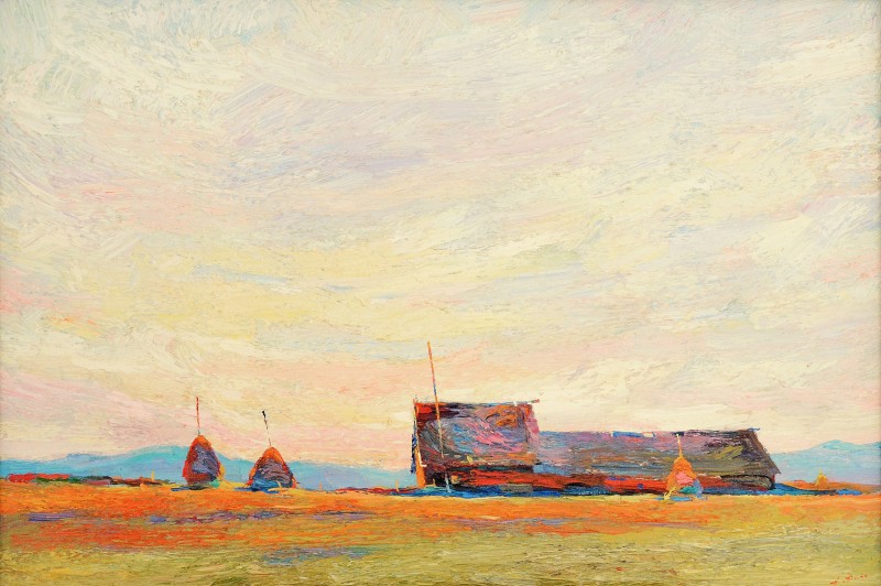 "State. Landscape with clouds" by Anatol Ghimpu, 2005, 600x300mm, oil on canvas