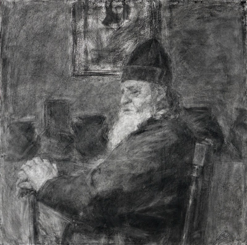 "Drawing. Portrait. Long term" by Eduard Leahu, 700x700mm, Russian sauce on paper