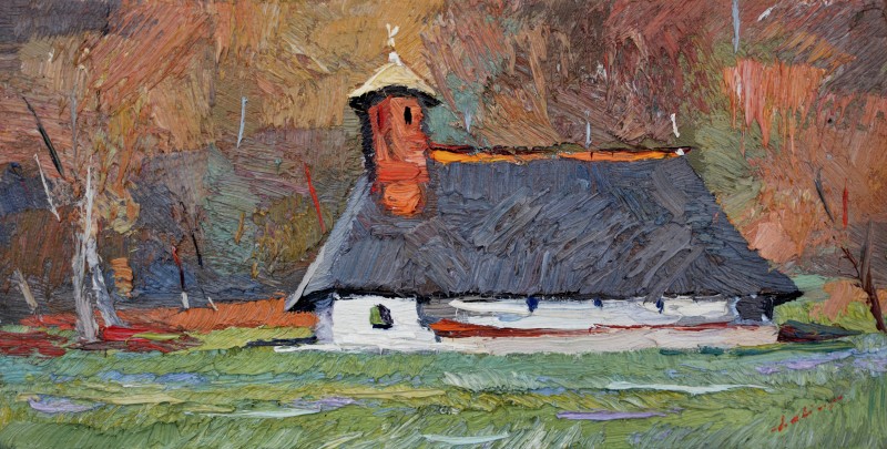 "Bălcescu Mansion. The church" by Anatol Ghimpu, 2016, 200x400mm, oil on canvas