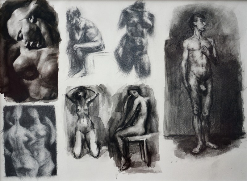 "Nude. Analysis of artworks" by Oxana Țip, 2000, 500x700mm, Russian sauce and pencil on paper