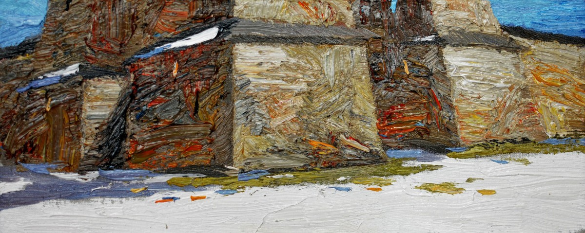 "Etude. Sucevita Monastery" by Anatol Ghimpu, 2016, 200x500mm, oil on canvas
