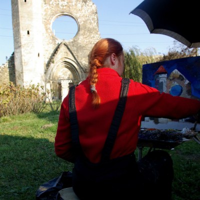 Profesorii de la Liceul Academic de Arte Plastice la pleinair, România. Octombrie 2014