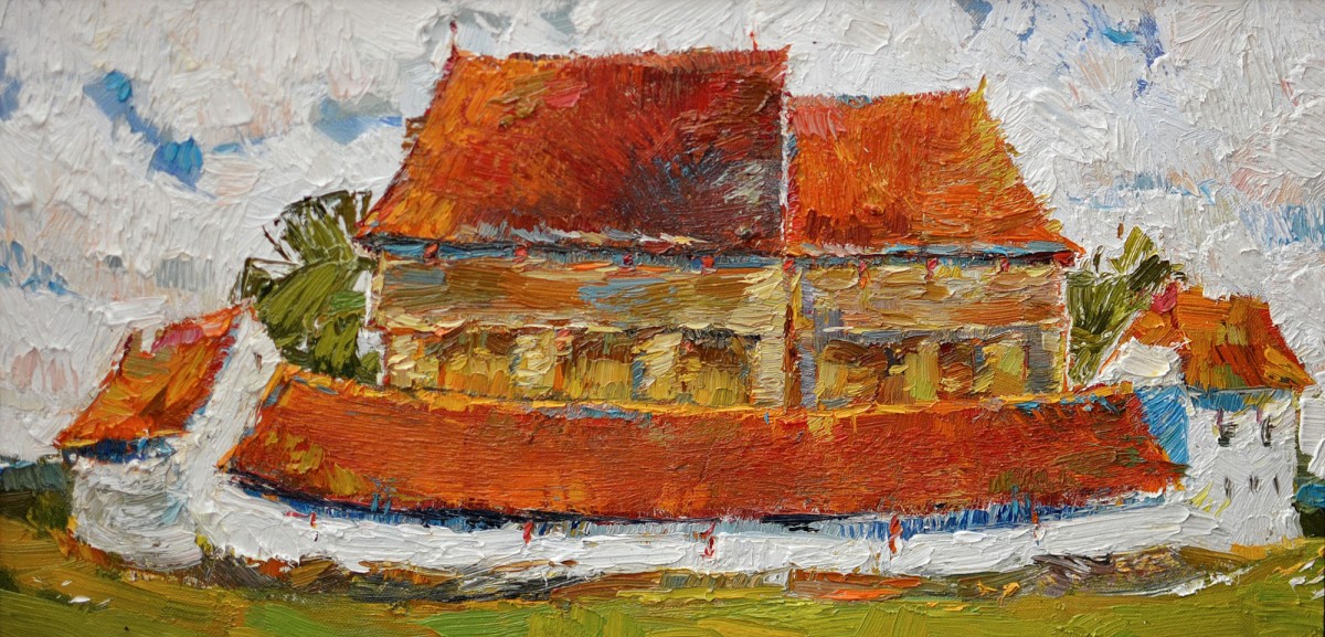 "Motiv. Brădeni" by Daniela Nemțanu, 2017, 300x600mm, ulei pe pânză