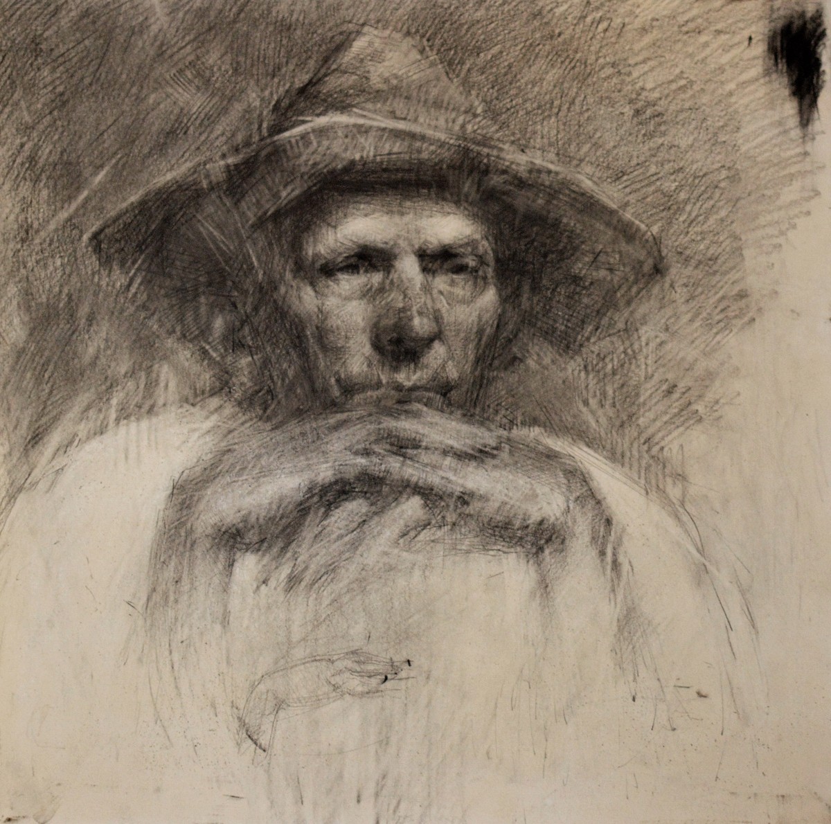 "Portret cu mâini" by Виcтор Теслару, 2014, 400x400mm, карандаш / бумага