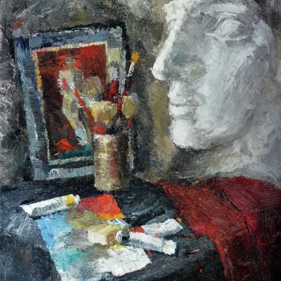 "Natură statică cu ghips" by Alexandra Clapatiuc, 2007, 690x500mm, oil on canvas