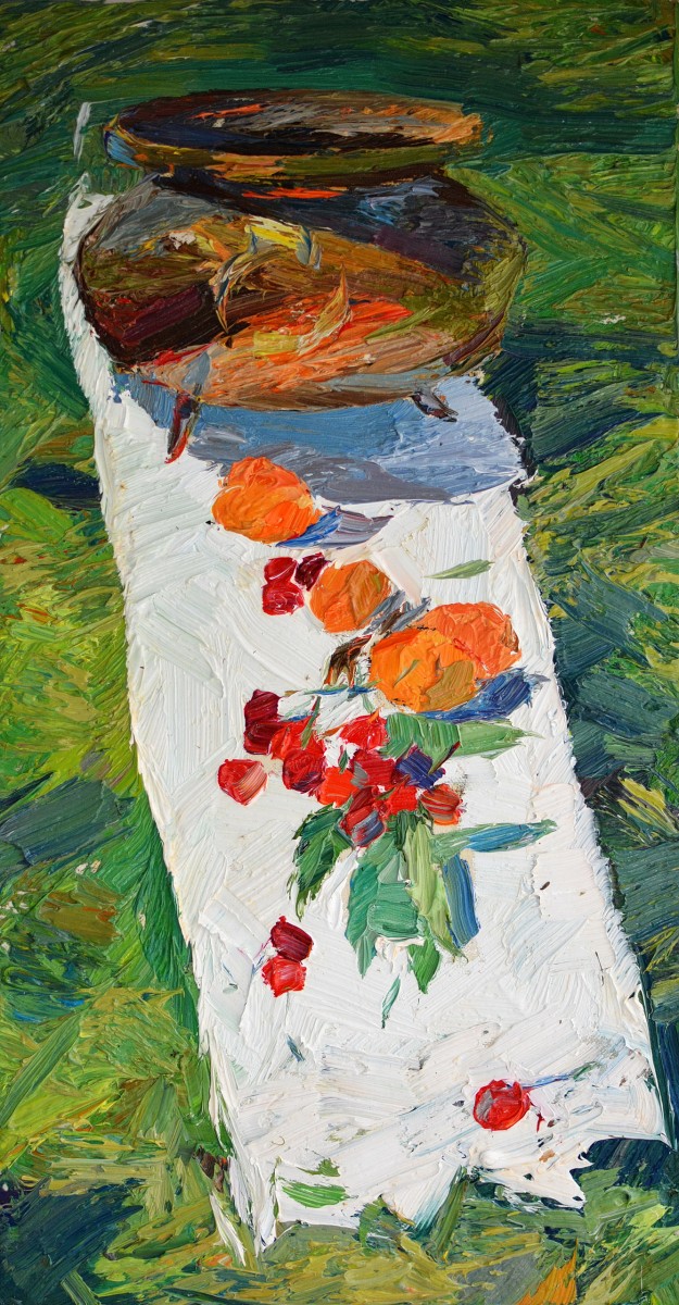 "Natură statică. Plein-air" by Сорина Пэcэтос, 2017, 600x300mm, масло / холст