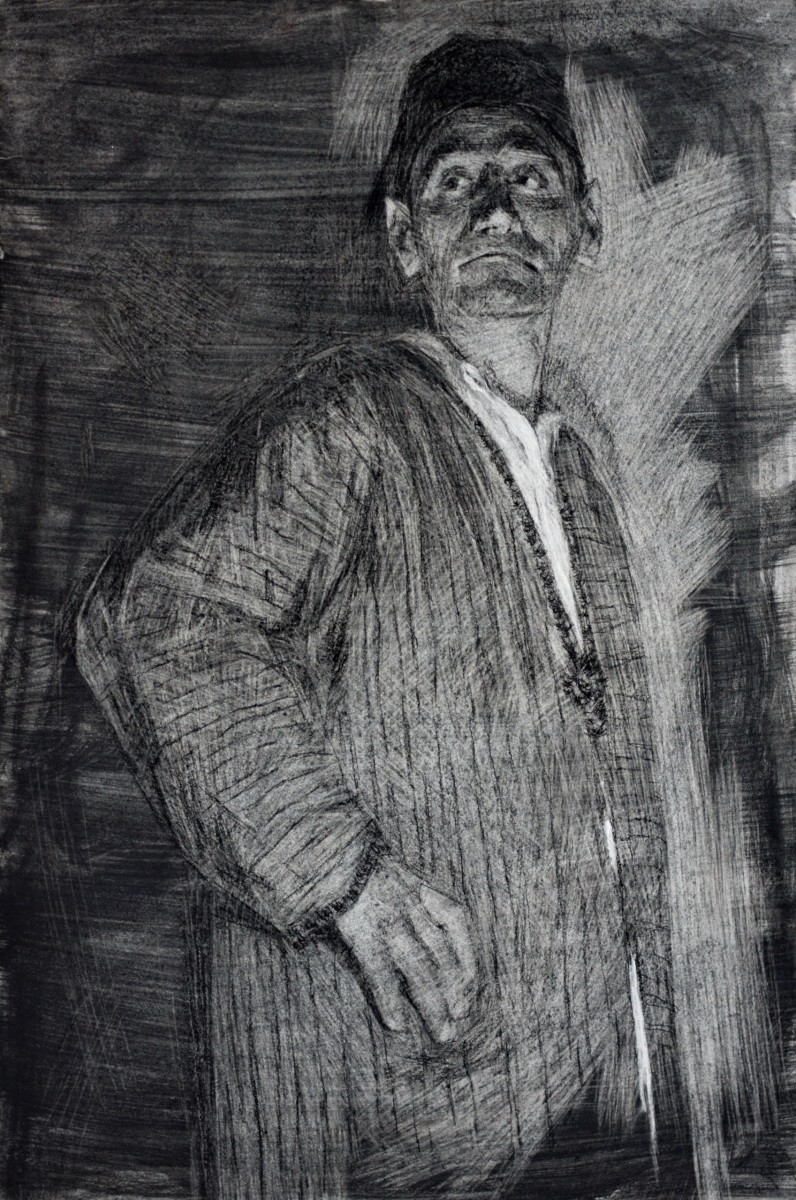 "Рисунок. Фигура / полуфигура. Продолжительный" by Едуард Леаху, 740x480mm, соус / бумага