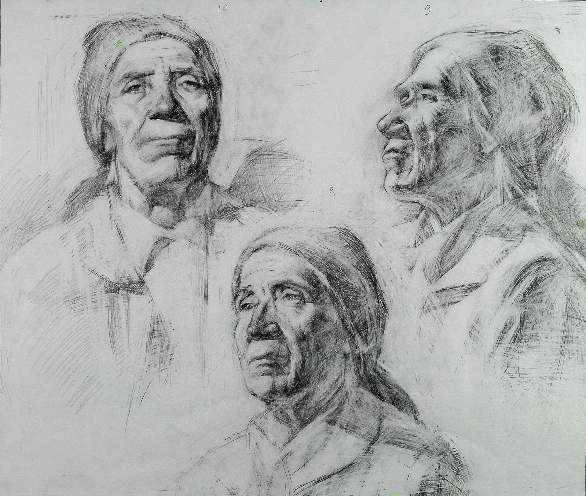 "Cap (3 poziții)" by Vasile Ignat, 2004, 400x500mm, pencil on paper