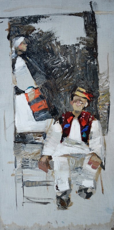 "Painting. Pleinair. Figure. Pleinair romania" by Diana Rumeghea, 600x300mm, oil on canvas