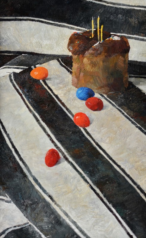 "Natură statică de Paști" by Veaceslav Uzun, 2017, oil on canvas