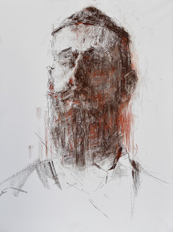 "Crochiu. Portret" by Cristina Demian, 2015, 400x300mm, Russian sauce and sanguine on paper