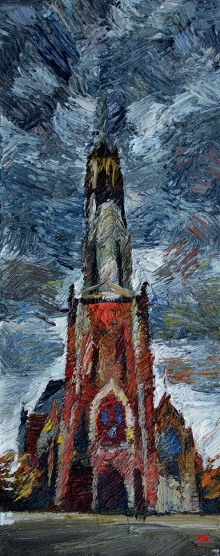 "Tower. Delft" by Oxana Țip, 2020, 500x200mm, ulei pe pânză