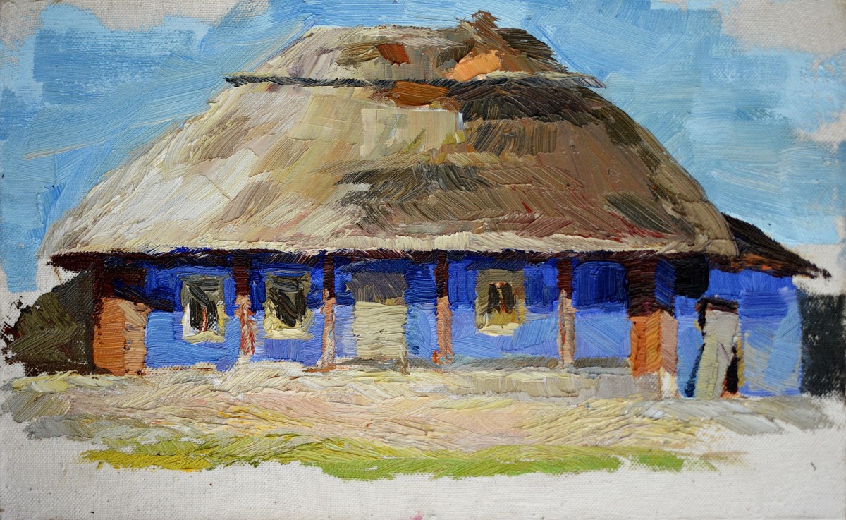 "Studiu. Căsuța albastră" by Angela Plămădeală, 2017, 250x400mm, oil on canvas