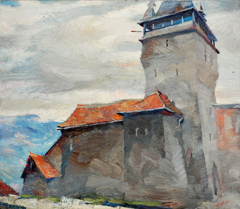 "Sighișoara" by Anatol Ghimpu, 2001, 520x600mm, oil on canvas