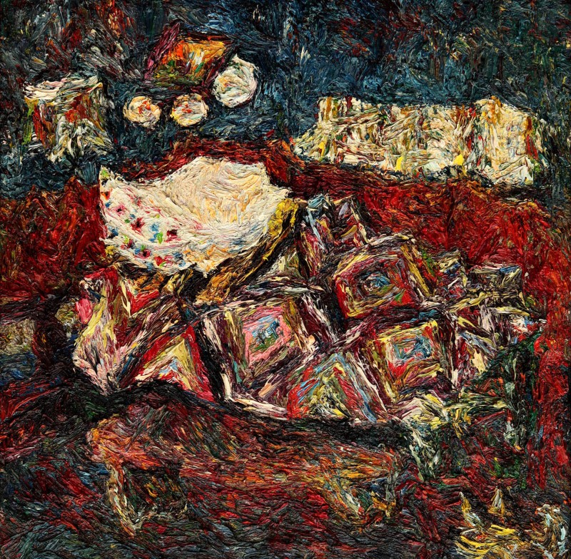 "Small bed" by Nicoleta Stati, 2000, 950x950mm, ulei pe pânză