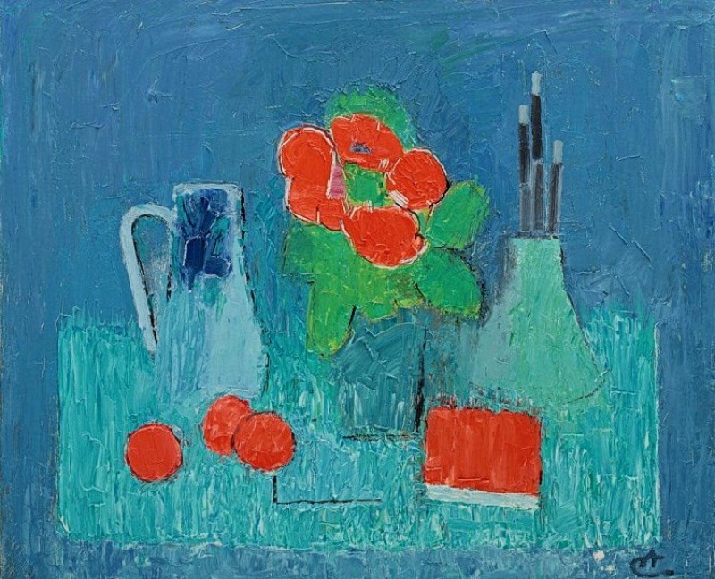 "Composition. Abstract. Still life" by Alexandru Ciucurencu, oil on canvas