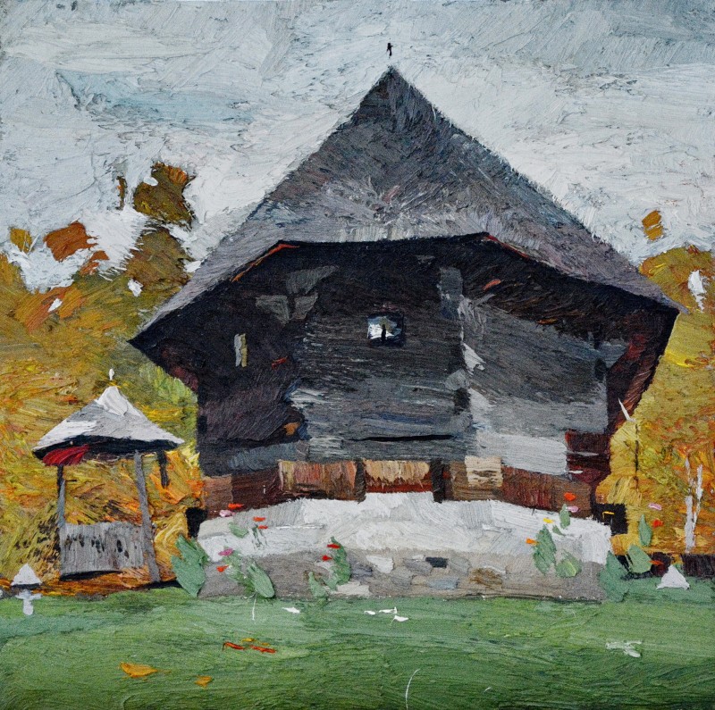 "Bisericuță. Sibiu" by Anatol Ghimpu, 2012, 420x420mm, ulei pe pânză