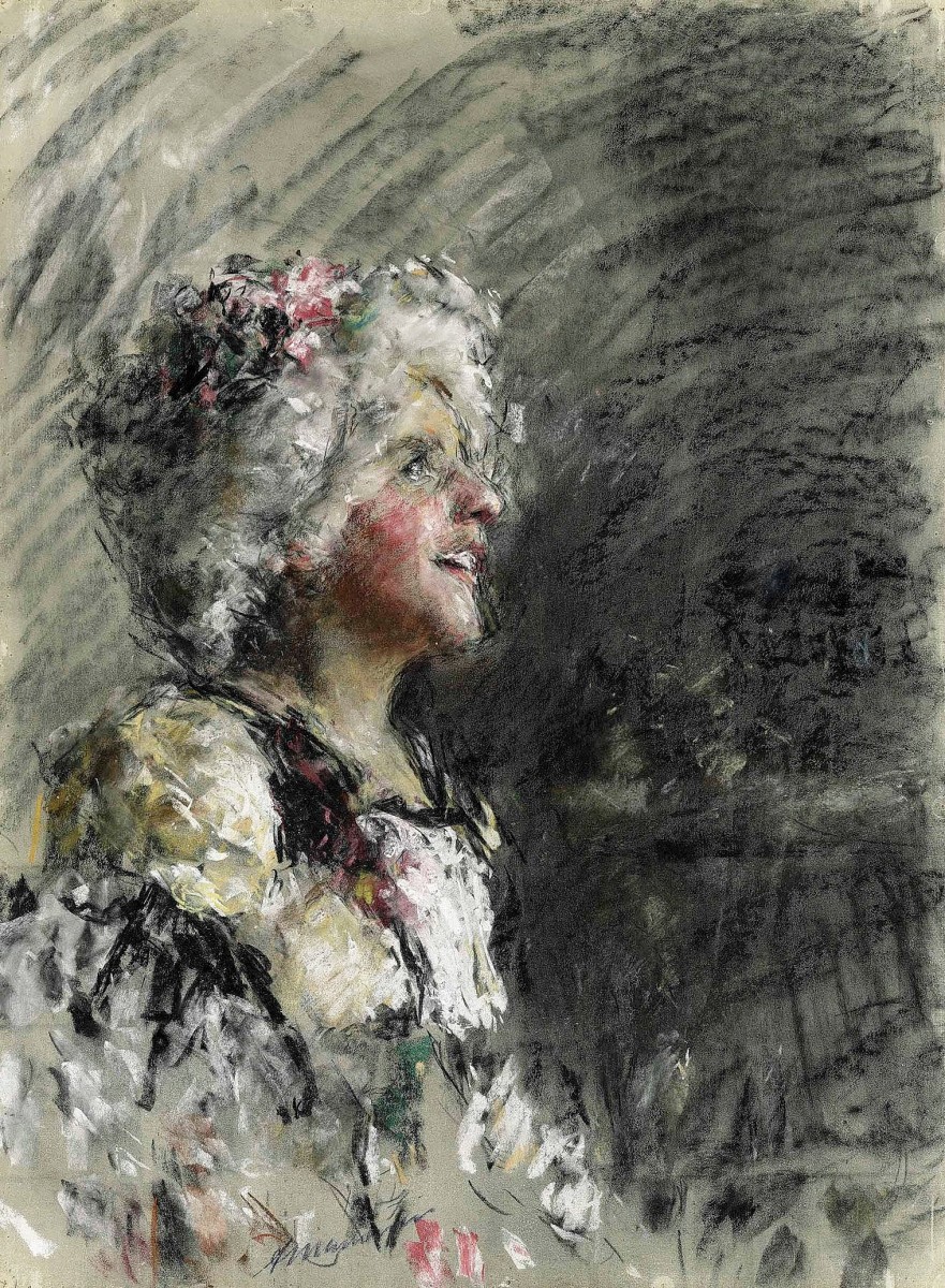 "Painting. Portrait. Figure" by Antonio Mancini, oil on canvas