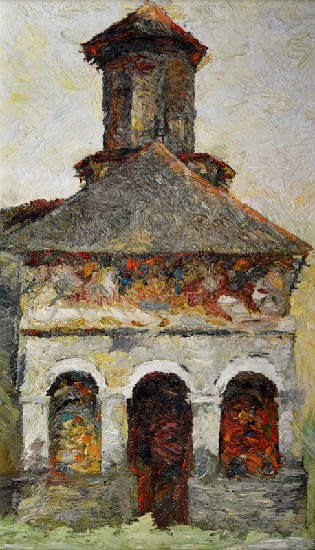 "Biserică. Rîmnicul Vîlcea" by Elena Moraru, 2013, 520x300mm, oil on canvas