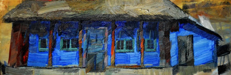 "Căsuță. Oxentea" by Alisa Bivol, 2016, 200x600mm, oil on canvas