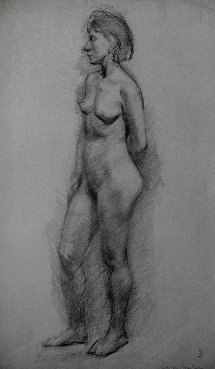 "Drawing. Nude" by Gheorghe Vrabie, pencil on paper