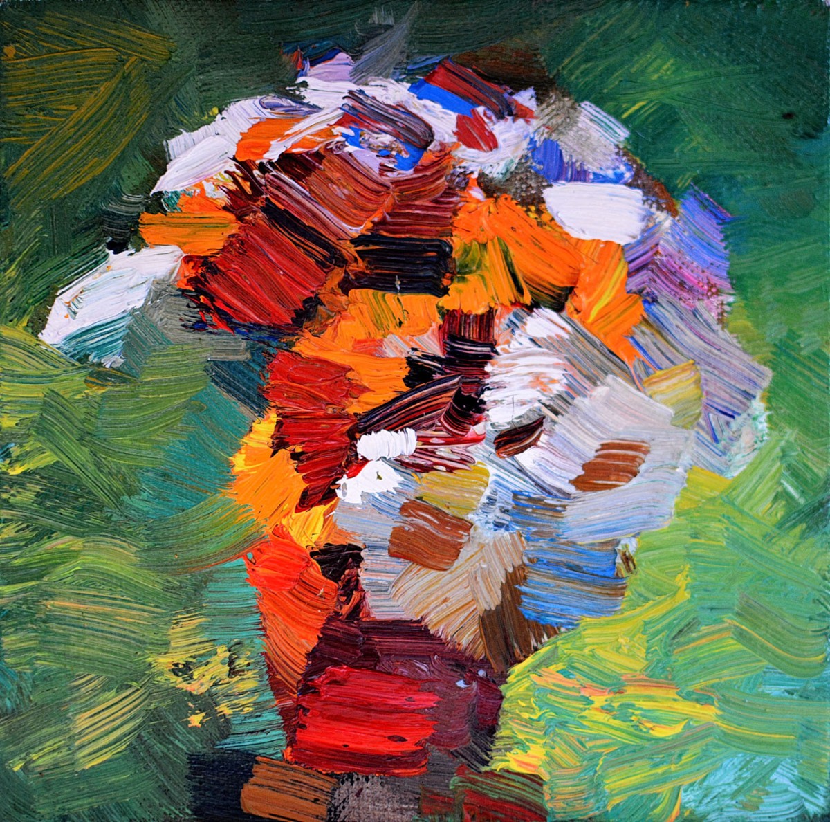 "Studiu. Flori" by Mihai Onciu, 2017, 150x150mm, ulei pe pânză