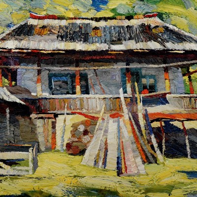 "Casă. Maramureș" by Anatol Ghimpu, 2004, 520x680mm, ulei pe pânză