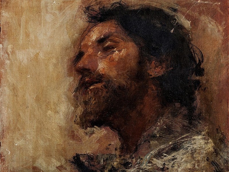 "Painting. Portrait" by Antonio Mancini, oil on canvas
